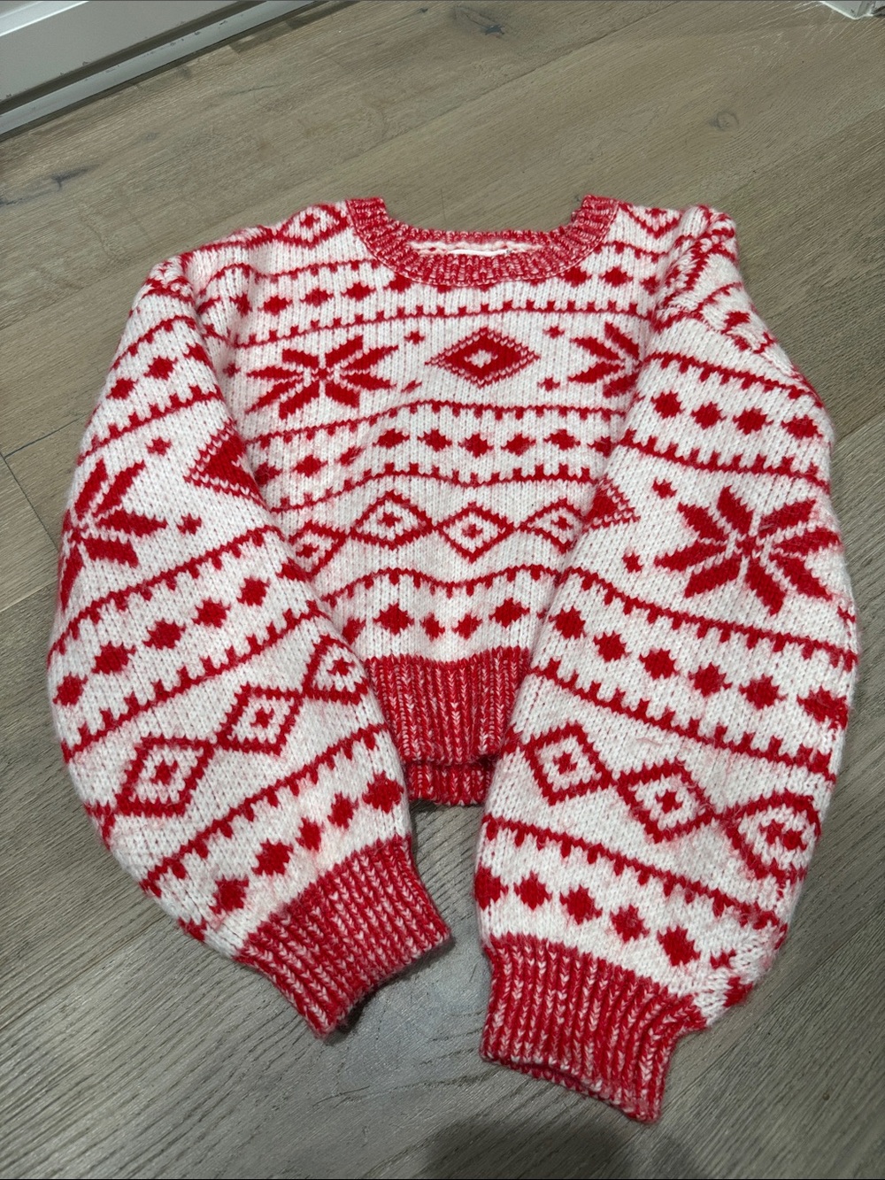 Altar'd State Red and White Fair Isle Crewneck Sweater